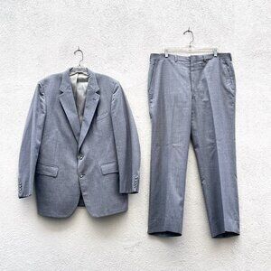Vintage 70s Mens Jage's Cricketeer Gray Pinstriped Tailored 2 Piece Suit 44R 38W